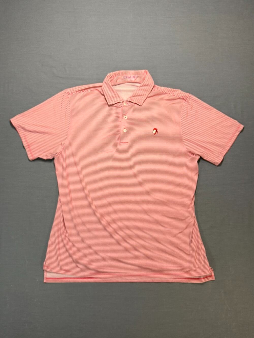 Draddy Sport Men’s M Red White Stripe Golf Polo Pirate Logo Performance Shirt